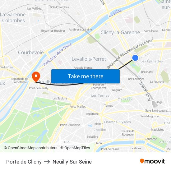 Porte de Clichy to Neuilly-Sur-Seine map