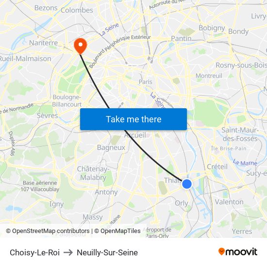 Choisy-Le-Roi to Neuilly-Sur-Seine map