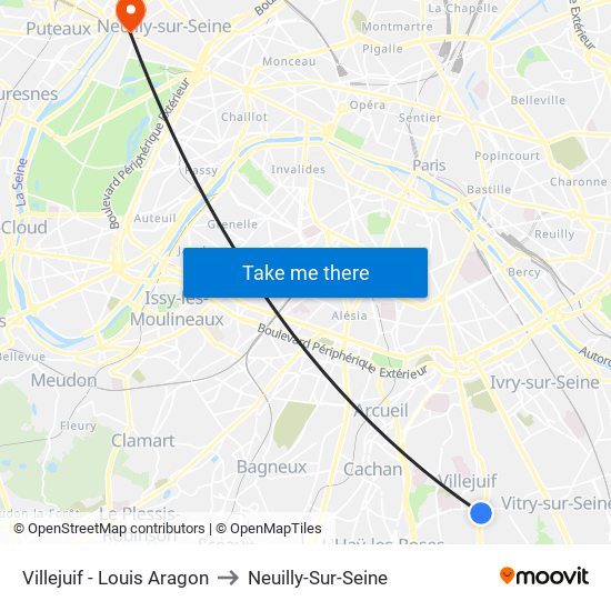 Villejuif - Louis Aragon to Neuilly-Sur-Seine map