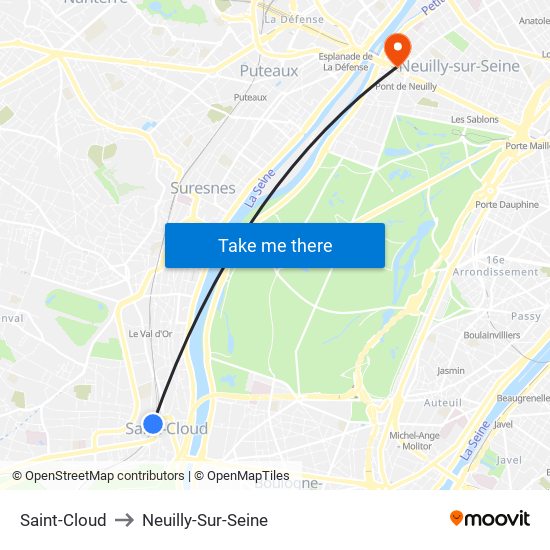 Saint-Cloud to Neuilly-Sur-Seine map