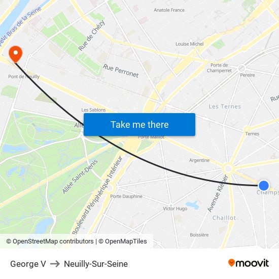 George V to Neuilly-Sur-Seine map