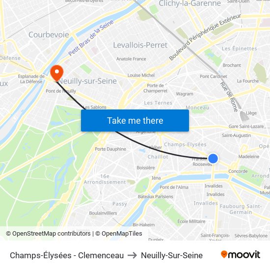Champs-Élysées - Clemenceau to Neuilly-Sur-Seine map