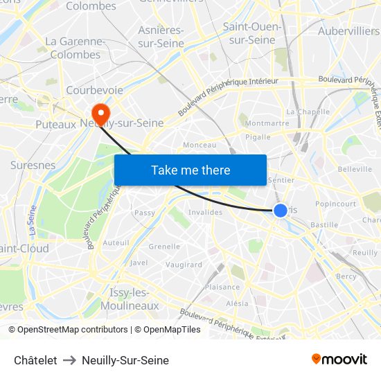 Châtelet to Neuilly-Sur-Seine map