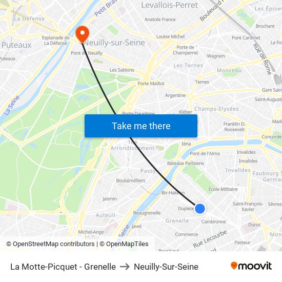 La Motte-Picquet - Grenelle to Neuilly-Sur-Seine map