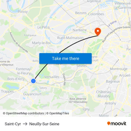 Saint-Cyr to Neuilly-Sur-Seine map