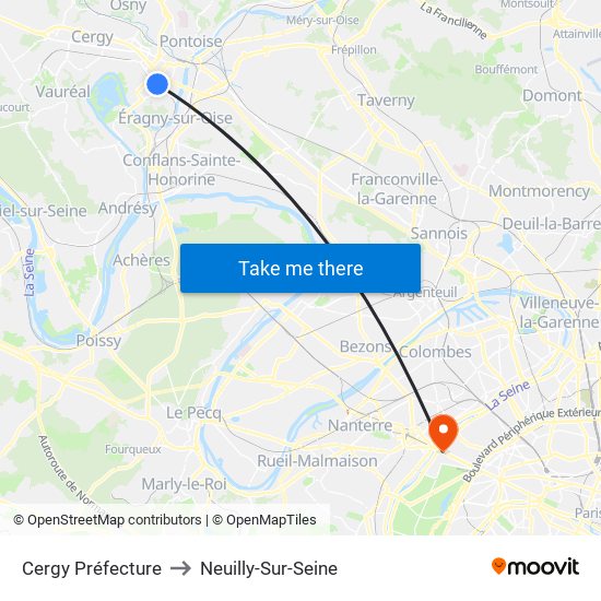 Cergy Préfecture to Neuilly-Sur-Seine map