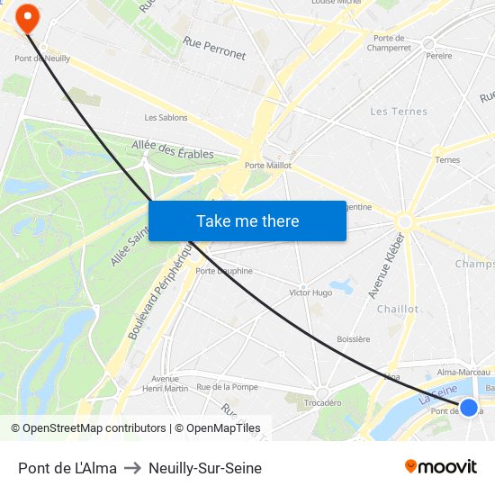 Pont de L'Alma to Neuilly-Sur-Seine map