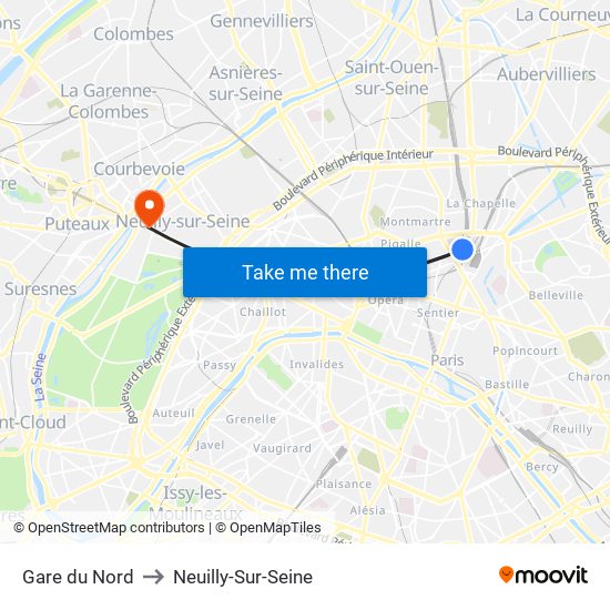 Gare du Nord to Neuilly-Sur-Seine map