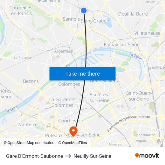 Gare D'Ermont-Eaubonne to Neuilly-Sur-Seine map