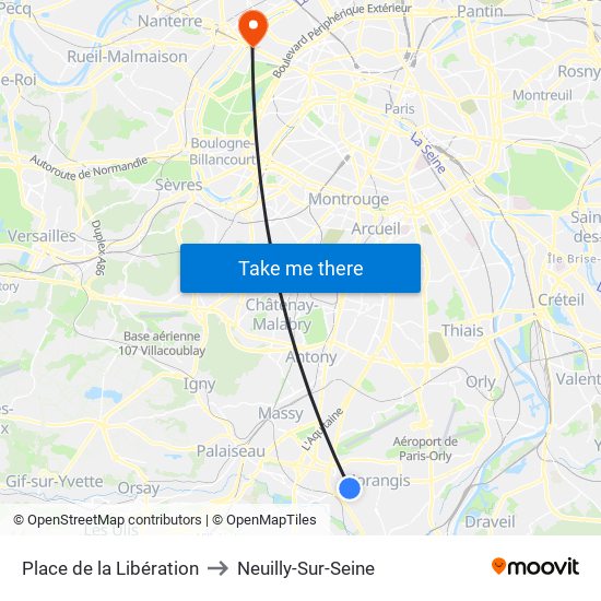 Place de la Libération to Neuilly-Sur-Seine map
