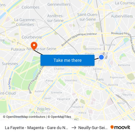 La Fayette - Magenta - Gare du Nord to Neuilly-Sur-Seine map