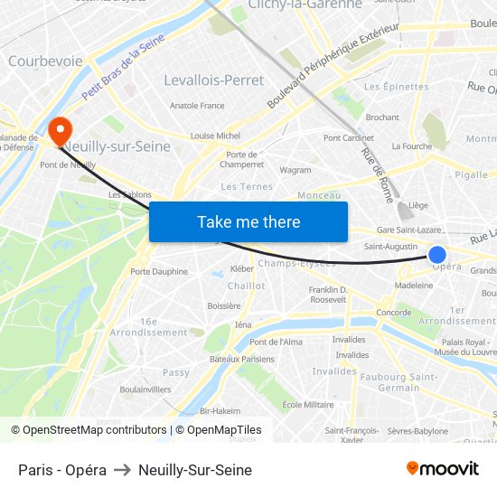 Paris - Opéra to Neuilly-Sur-Seine map