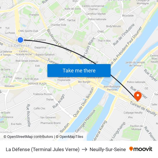 La Défense (Terminal Jules Verne) to Neuilly-Sur-Seine map