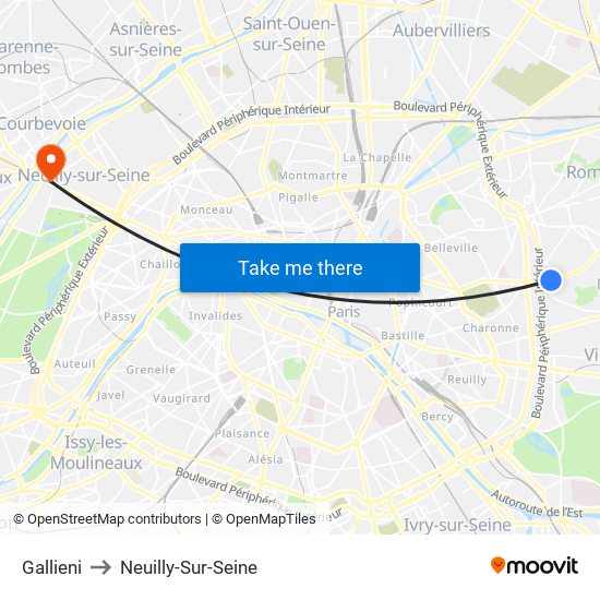 Gallieni to Neuilly-Sur-Seine map