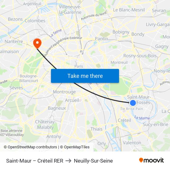 Saint-Maur – Créteil RER to Neuilly-Sur-Seine map