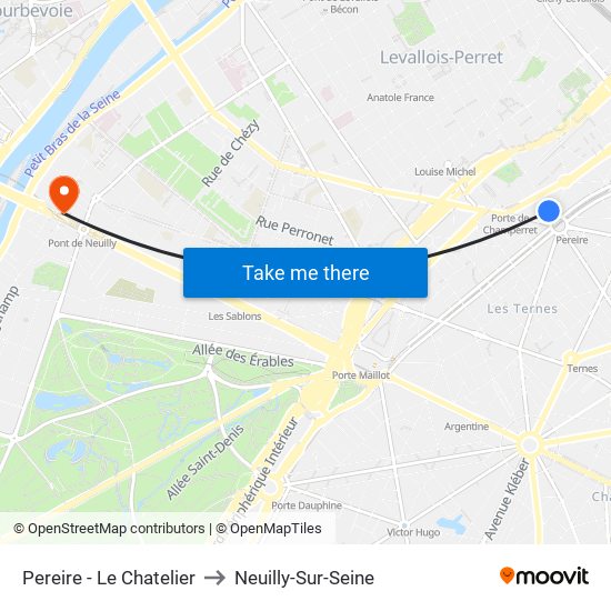 Pereire - Le Chatelier to Neuilly-Sur-Seine map