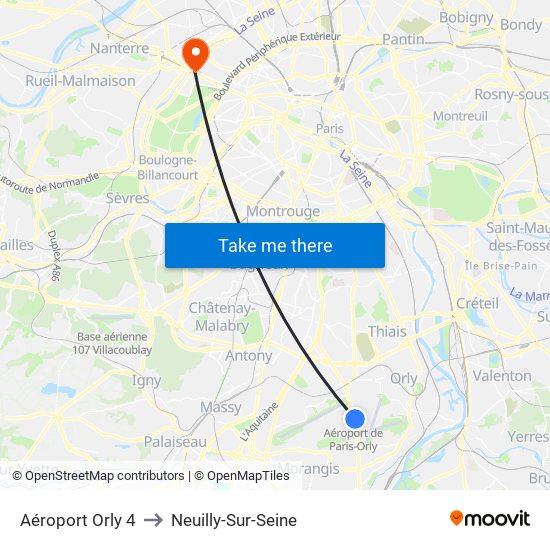 Aéroport Orly 4 to Neuilly-Sur-Seine map