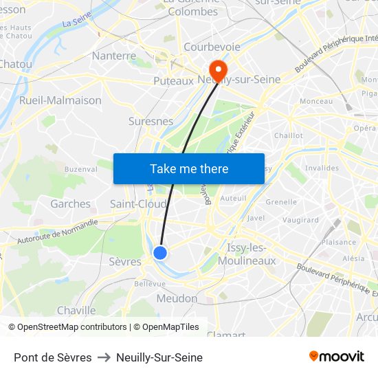 Pont de Sèvres to Neuilly-Sur-Seine map