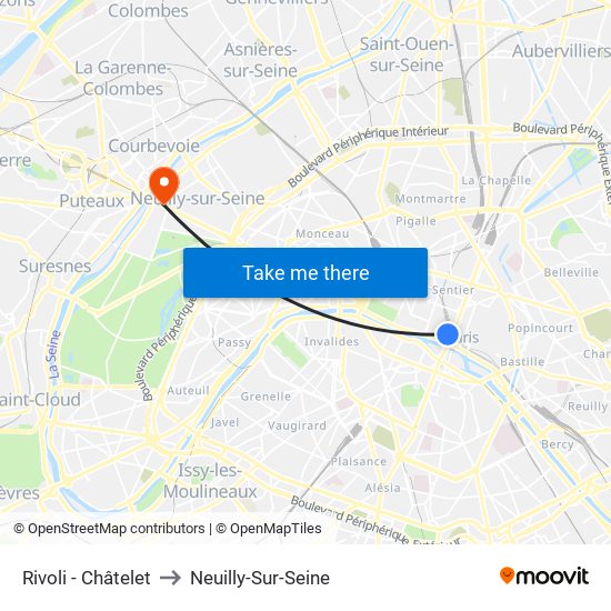 Rivoli - Châtelet to Neuilly-Sur-Seine map