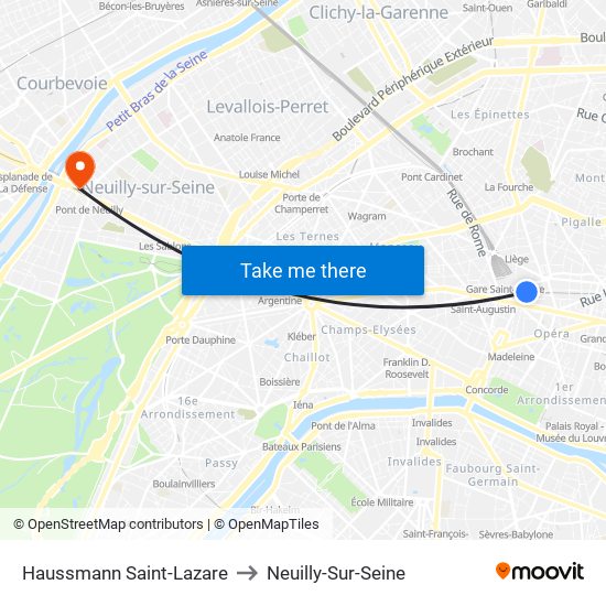 Haussmann Saint-Lazare to Neuilly-Sur-Seine map