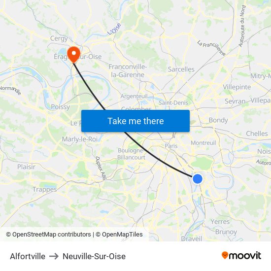 Alfortville to Neuville-Sur-Oise map