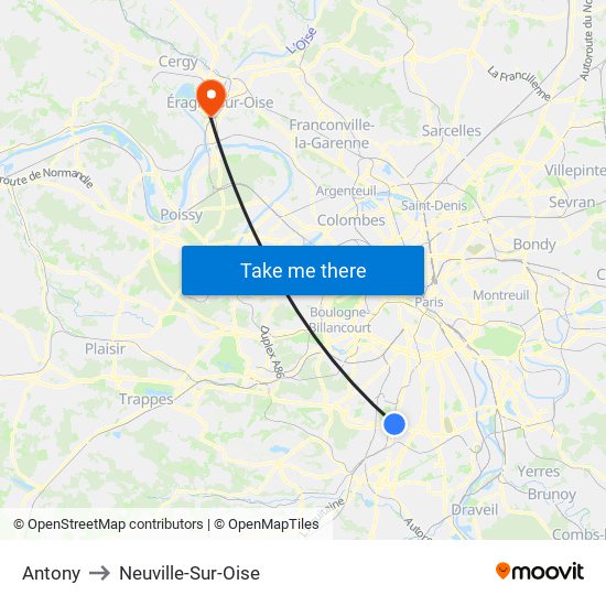 Antony to Neuville-Sur-Oise map