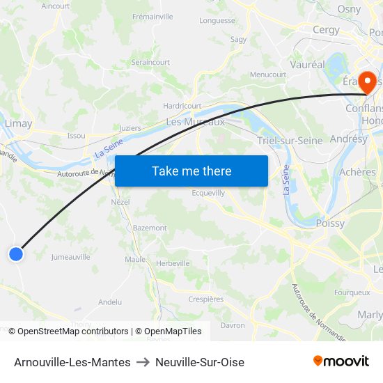 Arnouville-Les-Mantes to Neuville-Sur-Oise map