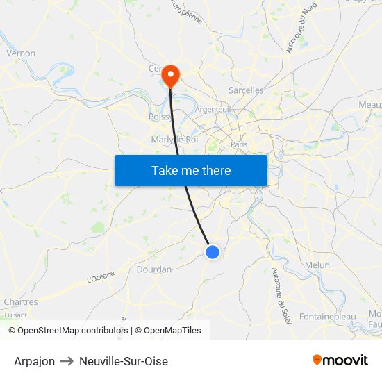 Arpajon to Neuville-Sur-Oise map