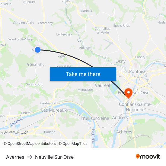 Avernes to Neuville-Sur-Oise map