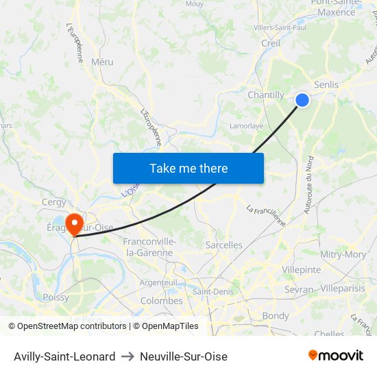 Avilly-Saint-Leonard to Neuville-Sur-Oise map