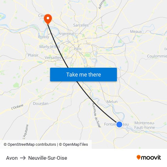 Avon to Neuville-Sur-Oise map