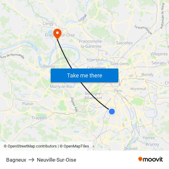 Bagneux to Neuville-Sur-Oise map