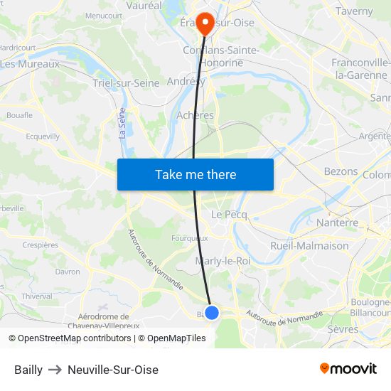 Bailly to Neuville-Sur-Oise map