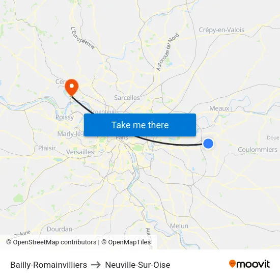 Bailly-Romainvilliers to Neuville-Sur-Oise map