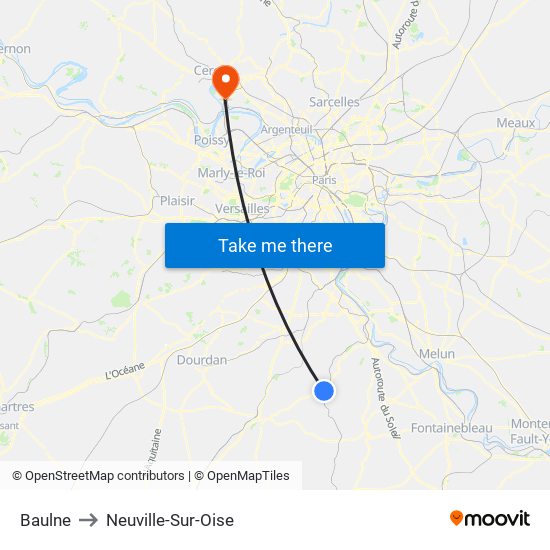 Baulne to Neuville-Sur-Oise map