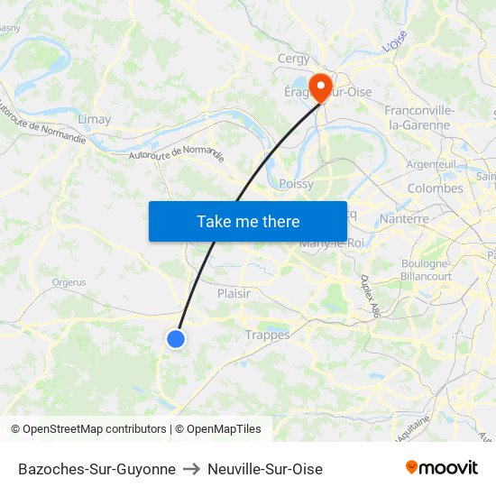 Bazoches-Sur-Guyonne to Neuville-Sur-Oise map