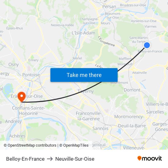 Belloy-En-France to Neuville-Sur-Oise map