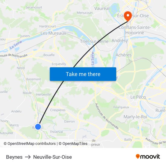 Beynes to Neuville-Sur-Oise map