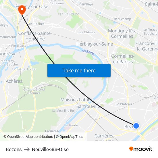Bezons to Neuville-Sur-Oise map