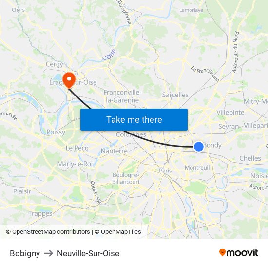 Bobigny to Neuville-Sur-Oise map