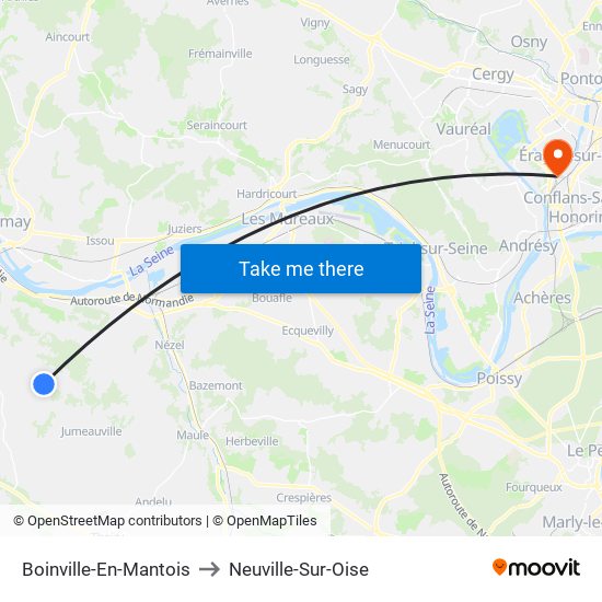 Boinville-En-Mantois to Neuville-Sur-Oise map