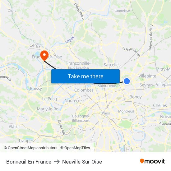 Bonneuil-En-France to Neuville-Sur-Oise map