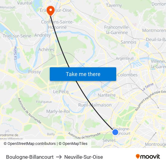 Boulogne-Billancourt to Neuville-Sur-Oise map