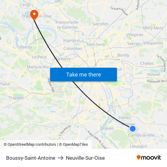 Boussy-Saint-Antoine to Neuville-Sur-Oise map