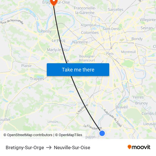 Bretigny-Sur-Orge to Neuville-Sur-Oise map