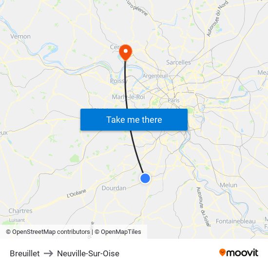 Breuillet to Neuville-Sur-Oise map