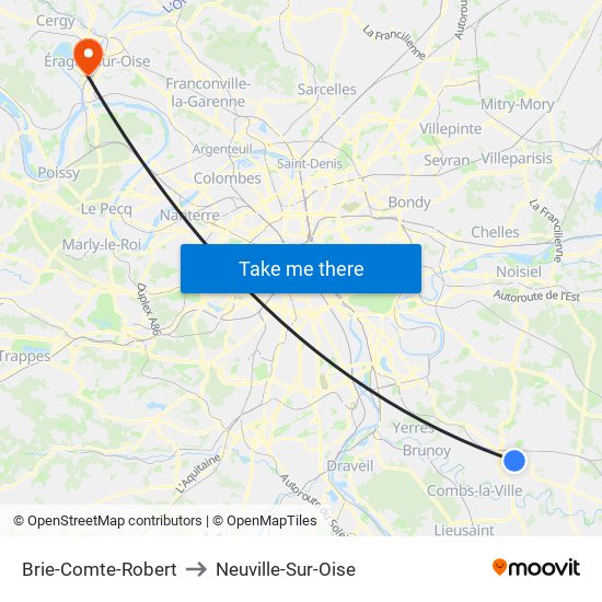 Brie-Comte-Robert to Neuville-Sur-Oise map