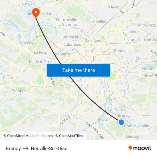 Brunoy to Neuville-Sur-Oise map