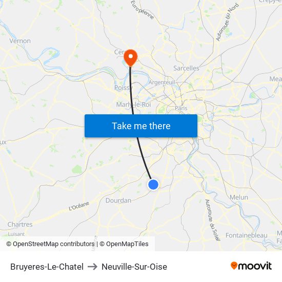 Bruyeres-Le-Chatel to Neuville-Sur-Oise map