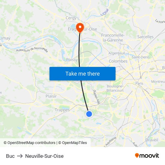 Buc to Neuville-Sur-Oise map